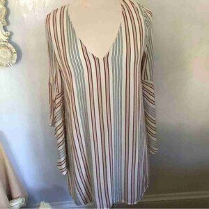 boho cream dress w/rust & black stripes & bell sleeves Size Medium